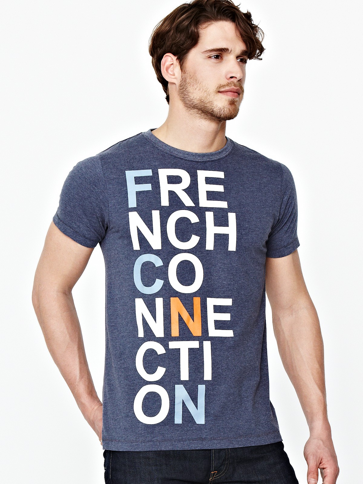 French Connection Mens Tshirts 2 Pack in Blue for Men (denim_blue/burnt