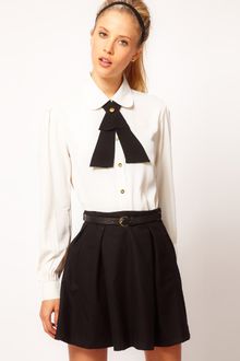 ASOS Collection Asos Blouse with Contrast Tie and Gold Buttons - Lyst