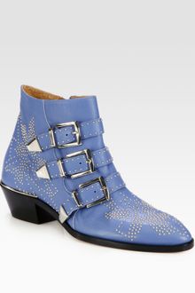 Chloé Studded Leather Buckle Ankle Boots - Lyst