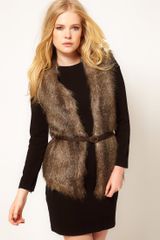 Mango Faux Fur Belted Gilet with Knitted Back