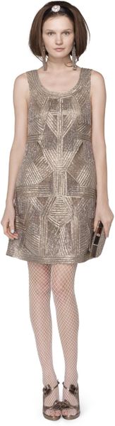 Oscar De La Renta Beaded Fringe and Lame Dress in Gold - Lyst
