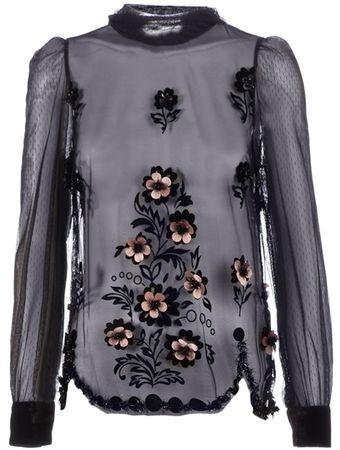 RED Valentino Embellished Sheer Blouse - Lyst