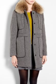 Vanessa Bruno Athé Racoon Trim Tweed Coat - Lyst