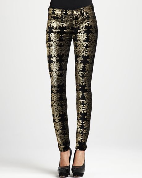 7 For All Mankind Metallic Chinoiserie Jeans Blackgold in Gold (blk gld metallic) - Lyst