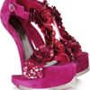 Alexander Mcqueen Enameled Flower Suede Platform Sandals in Red - Lyst