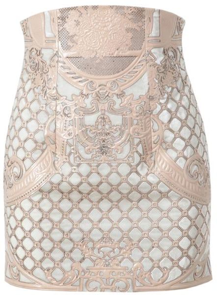Balmain Velvet and Leather Miniskirt in Beige (pink) - Lyst