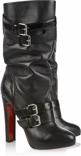 Christian Louboutin Loubi Bike 140 Leather and Python Boots in Black - Lyst