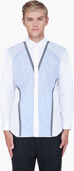 Comme Des Garçons White Striped Patchwork Front Shirt in White for Men - Lyst