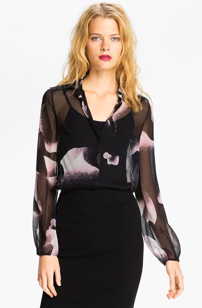 Diane Von Furstenberg Print Silk Blouse in Pink (metal rose pink) - Lyst