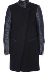 Maje Leather and Wool-Blend Coat