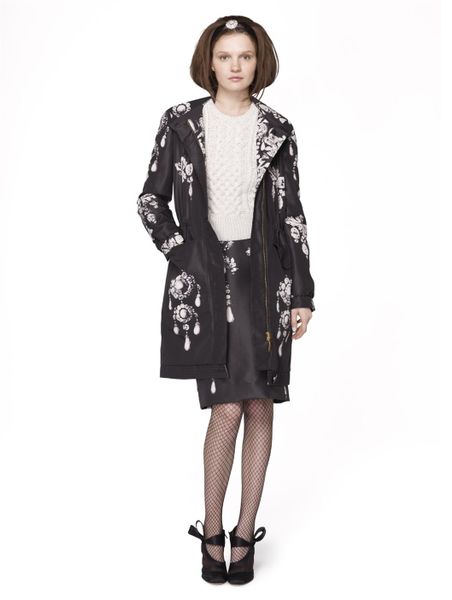 Oscar De La Renta Bijoux Print Silk Faille Pendant Parka in Black - Lyst