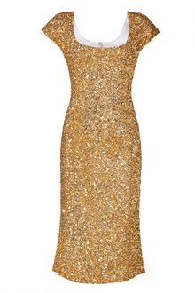 L'Wren Scott Gold Silk Sequined Midlength Sheath - Lyst