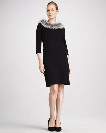 Neiman Marcus By Sofia Cashmere Furtrim Cashmere Dress - Lyst