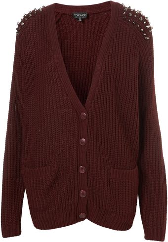Topshop Knitted Stud Rib Cardigan - Lyst
