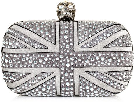 Alexander Mcqueen Studded Union Jack Clutch in Gray (grey) - Lyst