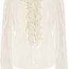 Dolce & Gabbana Ruffled Silk Blouse in White - Lyst