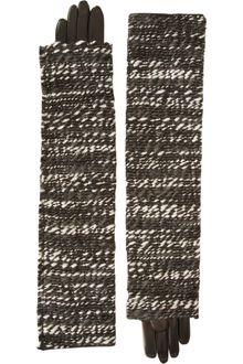 Nina Ricci Layered Tweed and Leather Gloves - Lyst