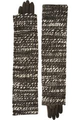 Nina Ricci Layered Tweed and Leather Gloves