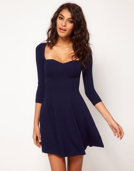 Asos Skater Dress with Sweetheart Neck in Purple (navy) | Lyst
