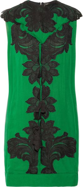Lanvin Laceappliquéd Silkchiffon and Satin Dress in Green (emerald) - Lyst