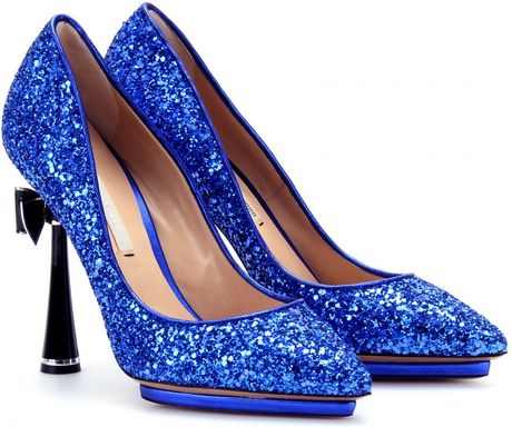 Nicholas Kirkwood Glitter Pumps with Bow Trimmed Heel in Blue - Lyst