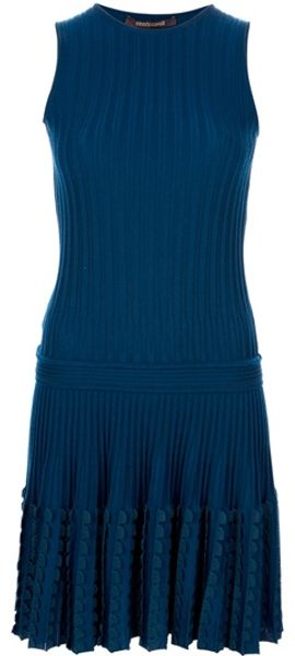 Roberto Cavalli Pleated Knit Dress - Lyst
