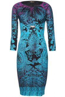Roberto Cavalli Print Dress with Brooch - Lyst