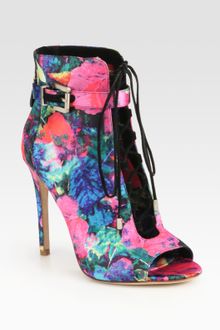 B Brian Atwood Lindford Satin Laceup Ankle Boots - Lyst