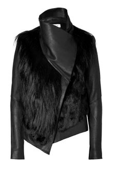 Helmut Lang Black Combo Leather Fur Jacket - Lyst