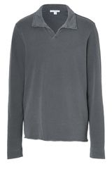 James Perse Abyss Grey Spread Collar Cotton Shirt