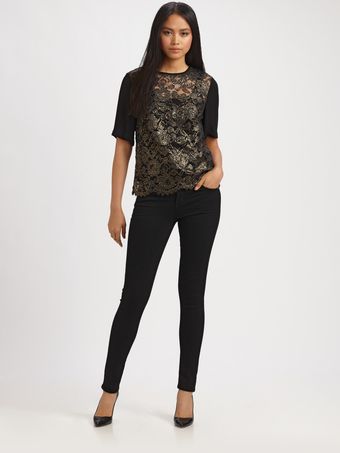 Tibi Foil Lace Top - Lyst