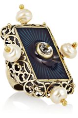 Yves Saint Laurent Secrecy Faux Pearl and Crystal Ring