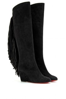 Christian Louboutin Pouliche Suede Boots with Fringed Trim - Lyst