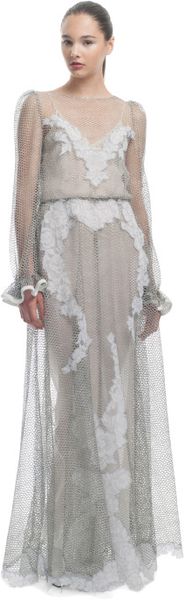 Francesco Scognamiglio Ss Honeycomb Lace Gown in Silver - Lyst