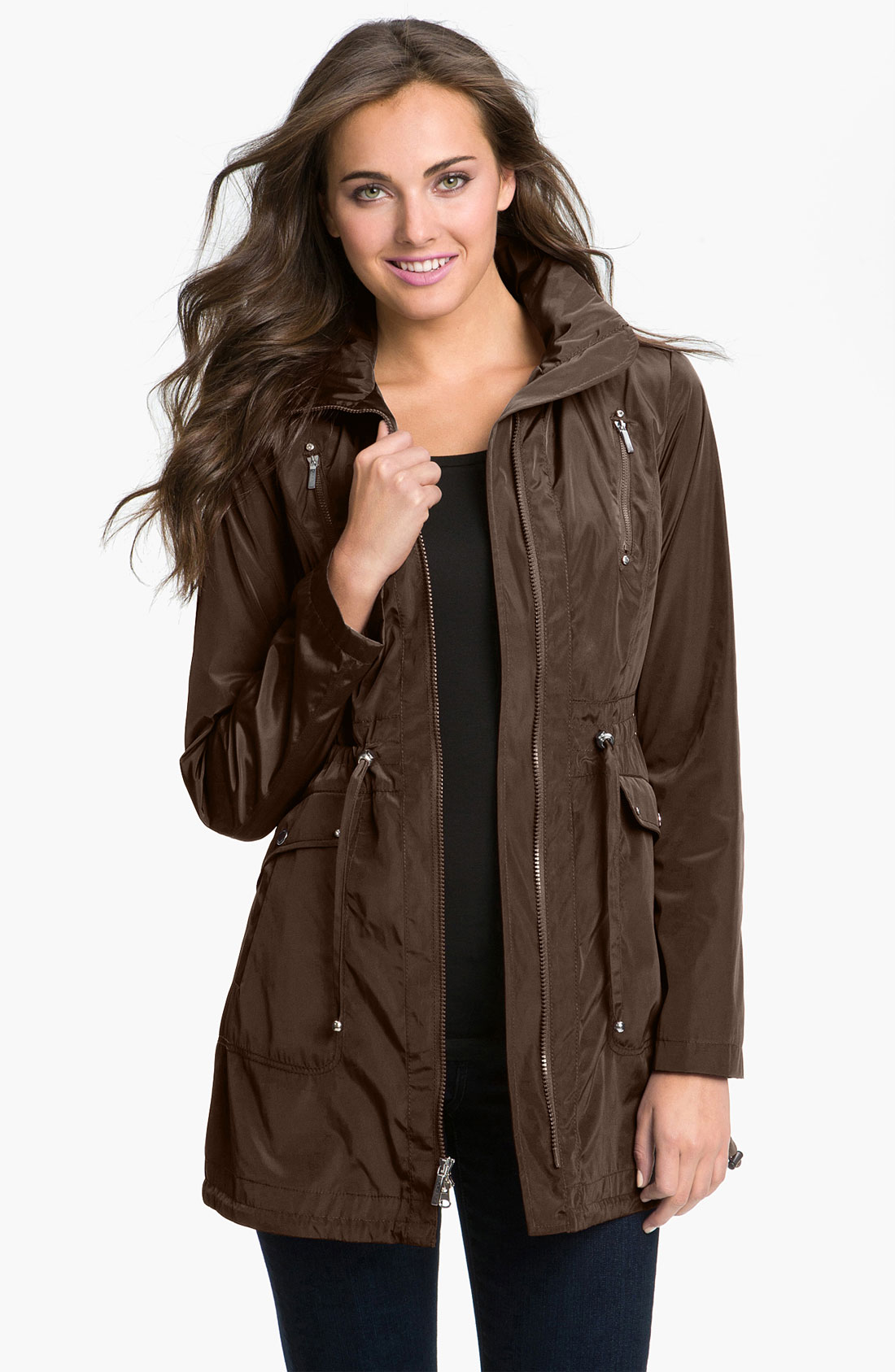 Laundry By Shelli Segal Packable Hooded Anorak in Brown (chocolate) Lyst