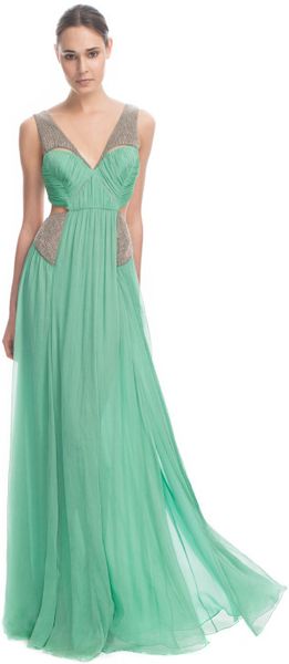 Matthew Williamson Ss Crinkle Chiffon Embroidered Cut Out Gown - Lyst