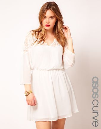 Asos Curve Skater Dress with Lace Top and Scallop Neck - Lyst