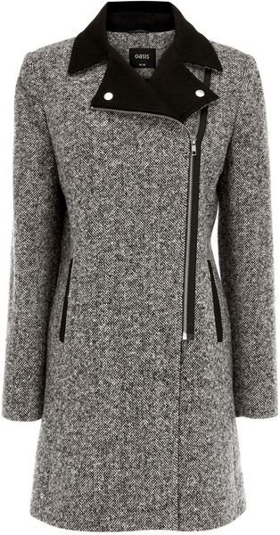 Oasis Tweed Biker Coat - Lyst
