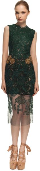 Vera Wang Ss Chantilly Lace Dress with Jeweled Waist - Lyst