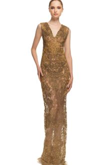 Vera Wang Ss Embroidered Lace Gown - Lyst