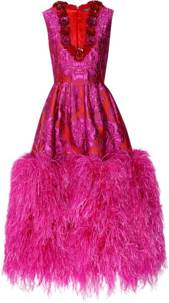 Alexander Mcqueen Feathertrimmed Floral Brocade Gown in Purple (floral) - Lyst