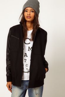 ASOS Collection Asos Longline Leather Sleeve Bomber - Lyst