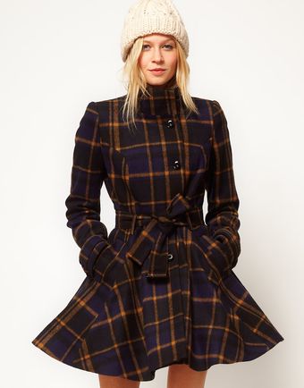 ASOS Collection Asos Check Fit and Flare Coat - Lyst