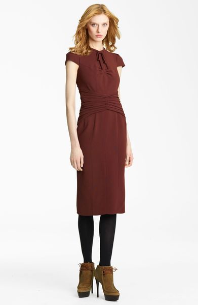 Burberry Prorsum Ruched Waist Dress in Purple (dark mauve) - Lyst