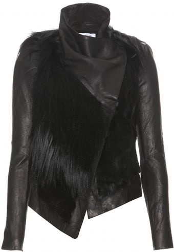 Helmut Lang Fur Accented Leather Jacket - Lyst