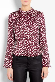 10 Crosby by Derek Lam Double Collar Kitty Print Silk Blouse - Lyst