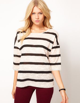Oasis Long Sleeve Lace Stripe Tshirt - Lyst