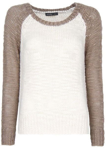 Mango Twotone Knit Sweater in Beige (cream) - Lyst