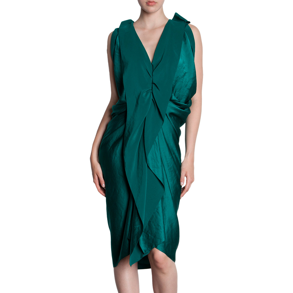 Lanvin Ruffle Front Sleeveless Dress in Green Lyst