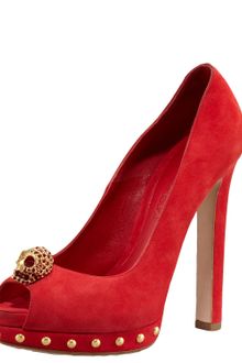 Alexander McQueen Twofaced Skull Platform Pump Red - Lyst